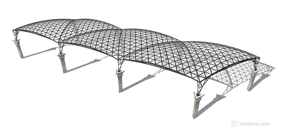 Metal Pergola With Latticed Roof And Curved Design Supported By Columns 3d model 