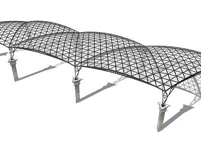 Metal Pergola With Latticed Roof And Curved Design Supported By Columns 3d model