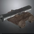 Antique Weapon Cannon With Metal Barrel Wooden Carriage And Wooden Wheels
