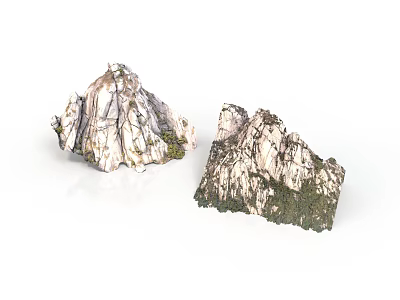 Artificial Rock Mountain Models With Natural Texture And Green Mossy Base 3d model
