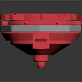 Red Spinning Weapon Toy Top With Central Cartoon Design And Green Decorative Accents