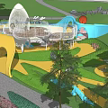 Fun Children's Play Area With Slide Climbing Structure Green Grass And Colorful Design