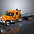 Orange Double Cab Flatbed Truck With Black Flatbed And Gray Background Reflection 3d model
