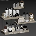 Stylish Bathroom Daily Wash Essentials On Organized Wooden Shelves With Cute Figurines And Pinecones