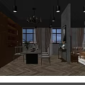 Stylish Hotel Public Lounge With Wooden Bookshelves Chandelier And Cozy Seating