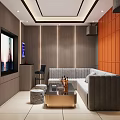 Modern KTV Lounge Interior With Comfortable Sofa Coffee Table TV Screens And Sparkling Lighting