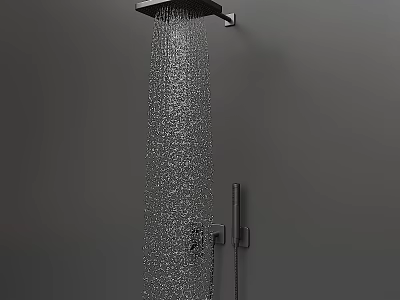 Black Wall Mounted Shower Faucet With Waterfall Flow And Handheld Sprayer 3d model