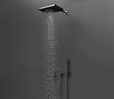 Black Wall Mounted Shower Faucet With Waterfall Flow And Handheld Sprayer 3d model