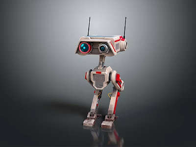3D Mechanical Robot Character With Red White Design And Big Eyes 3d model
