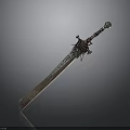Detailed Metal Sword Sculpture With Intricate Carved Blade And Decorative Hilt
