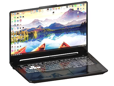 Open Laptop Showcasing Scenic Nature Wallpaper On Screen Along With Sleek Keyboard Design 3d model