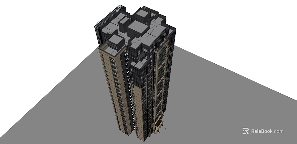 Modern High Rise Building Structure With Glass Exterior And Multiple Floors 3d model 