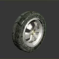 Car Tire With Silver Metallic Wheel Rim And Textured Tread Close-up View