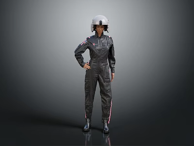 Pilot In Flight Suit With Helmet Standing Against Gray Background 3d model