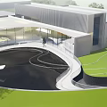 Modern Garden Landscape Design With Curved Pathways Green Lawns And Water Features