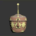 Elegant Copper Teapot With Gold Floral Patterns And Wooden Handle