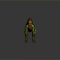 Detailed Dinosaur Spiked Back Green Red Yellow 3D Model Standing Pose Gray Gradient Background