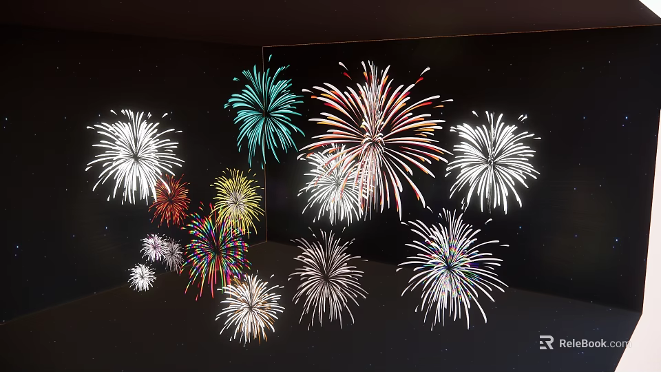Colorful Fireworks Blooming Brightly Against Dark Night Sky For Celebration Event 3d model 