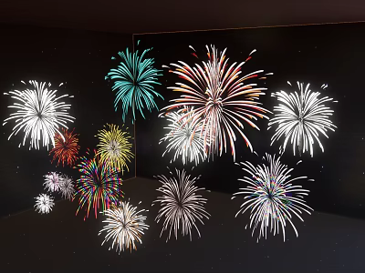 Colorful Fireworks Blooming Brightly Against Dark Night Sky For Celebration Event 3d model