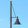 Outdoor Street Light Fixture With Black Metal Pole And Round Shade Design