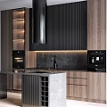 Modern Kitchen With Wooden Cabinets Open Shelves And Integrated Appliances