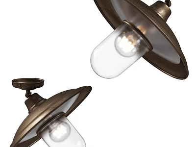 Vintage Metal Flush Mount Ceiling Lights With Glass Shades And Warm Glow Bulbs 3d model