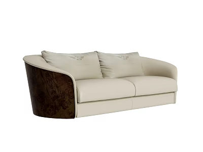 Modern Double Sofa With Ivory Upholstery And Dark Wooden Accents Two Decorative Cushions 3d model