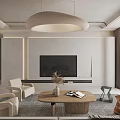 Modern Living Room Interior With Beige Sofas Wooden Coffee Table Round Pendant Light And TV