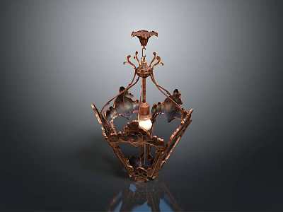 Antique Style Vintage Copper Metal Chandelier With Intricate Frame And Decorative Design 3d model