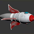 Silver Toy Rocket Model With Red Wings Blue Window And White Exhaust 3d model