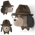 Stuffed Dog Doll With Brown Hat Glasses And Plaid Bow Tie Design