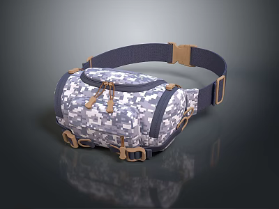 Practical Camouflage Fanny Pack With Dark Blue Strap And Brown Buckle 3d model Practical Camouflage Fanny Pack With Dark Blue Strap And Brown Buckle 3d model
