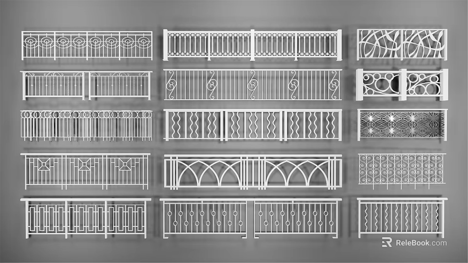 Stylish Fence Collection with Various Decorative Patterns and Intricate Railings 3d model 