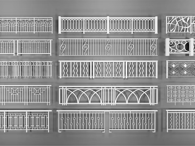 Stylish Fence Collection with Various Decorative Patterns and Intricate Railings 3d model