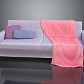 Light Gray Sectional Sofa With Purple Blue Patterned Cushions Pink Blanket And Gold Legs