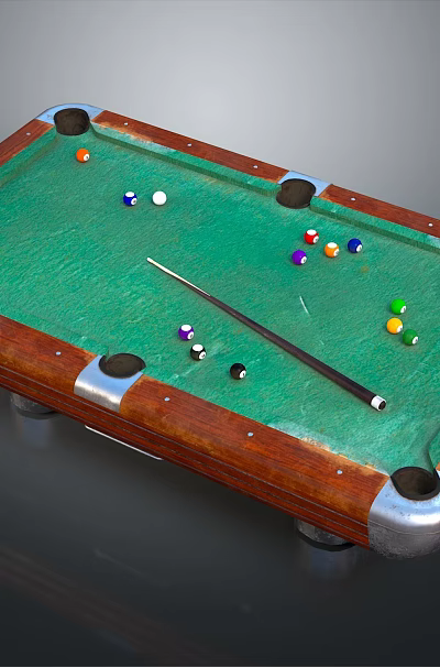 Wooden Billiard Table With Green Felt Surface Colorful Balls And Cue Stick 3d model Wooden Billiard Table With Green Felt Surface Colorful Balls And Cue Stick 3d model