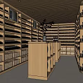 Modern Neat Wine Cellar With Wooden Racks Filled Wine Bottles Central Counter Light Strips