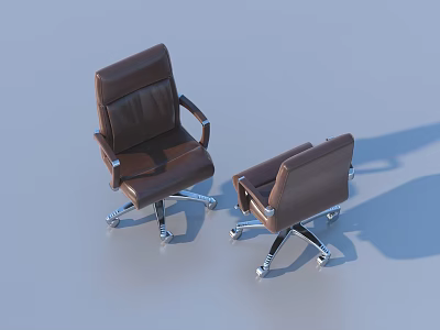 Brown Leather Office Chair With Ergonomic Backrest Adjustable Armrests And Swivel Wheels 3d model