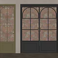 Sliding Doors with Green and Black Frames and Decorative Patterned Glass Panels 3d model