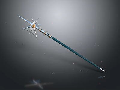 Elaborate Metallic Spear Featuring Star Shaped Spikes And Long Decorative Shaft 3d model
