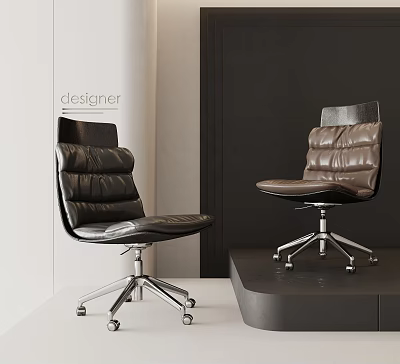 Designer Black And Brown Leather Office Chair With Modern Swivel Wheels 3d model