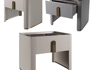Elegant Modern Decorative Cabinet With Light Gray Finish And Brass Handles 3d model