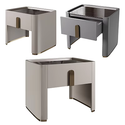 Elegant Modern Decorative Cabinet With Light Gray Finish And Brass Handles 3d model