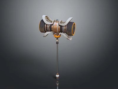Futuristic Weapon With Dual Barrels Metal Structure Mechanical Components And Orange Accents 3d model