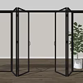 Modern Black Frame Glass Folding Doors For Bright Interior Space With Indoor Plant