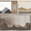 Modern Interior Partition Design With Mountain Patterns Vertical Slats And Wooden Frames 3d model