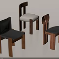 Three Modern Dining Chairs With Wooden Frames And Unique Backrest Designs 3d model