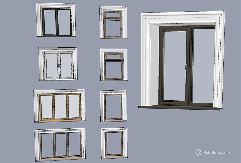 Home Window Design Collection Featuring Various Frame Styles And Glass Panels 3d model 