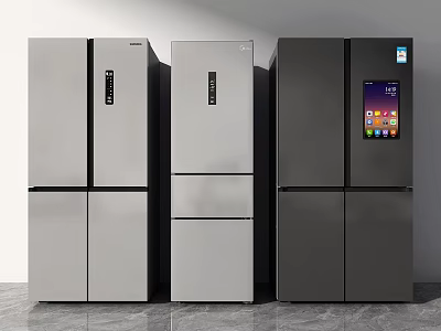 Modern Refrigerators Featuring Sleek Designs Various Door Styles and Digital Displays 3d model