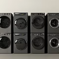 Black Front Load Washing Machines Eight Modern Design Units Stacked in Two Rows 3d model